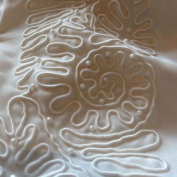 Vintage White Embroidered Beaded Chiffon Short Sleeve Button Down Blouse Size 10 - Picture 10 of 10